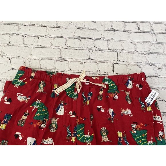 Old Navy Flannel Pajama Pant Sleep Lounge Red Holiday Pets Cotton 2XL 34" Inseam - Picture 7 of 16